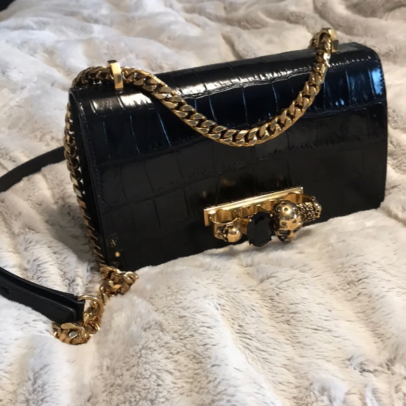 SOLD! Alexander McQueen Black Croc Jeweled Satchel - Picture 2 of 9